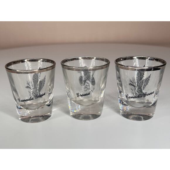 VINTAGE LOT Mid-Century 1950s Platinum Rimmed Federal Shot Glasses Wild Game - Picture 4 of 6